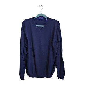 J. Ashford Pima Cotton Navy Classic V Neck Sweater Size XL